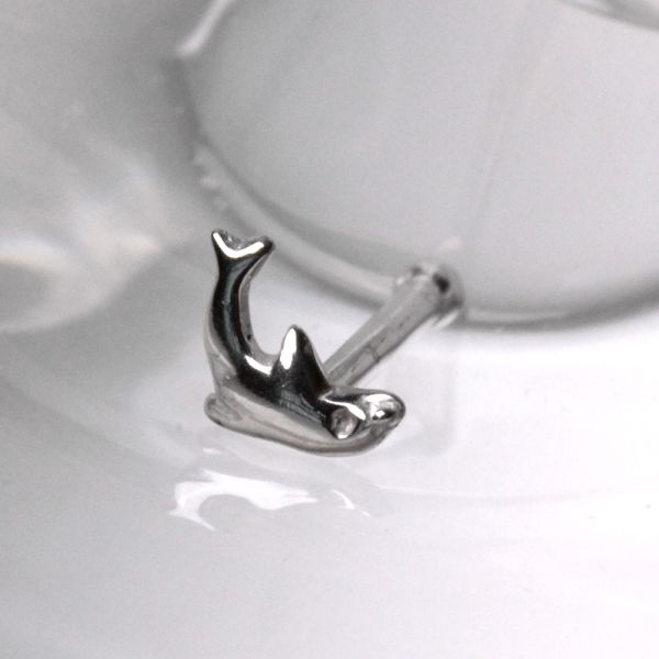 14Kt White Gold Stud Nose Ring with a Dolphin
