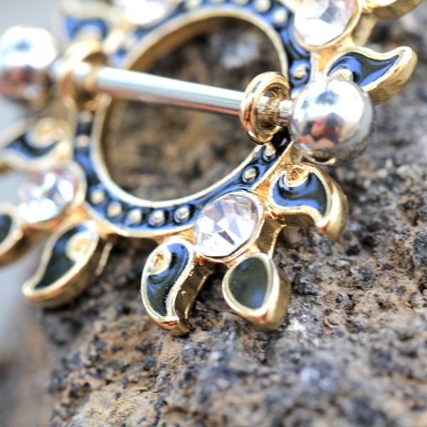 Gold Plated Jeweled Flaming Sun Nipple Shield