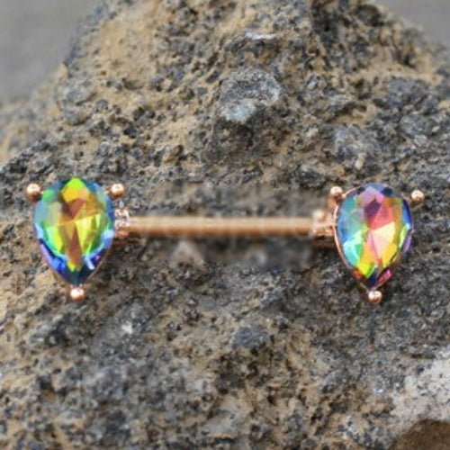 Rose Gold Tear Drop Vitrail Medium CZ Nipple Bar | Fashion Hut Jewelry