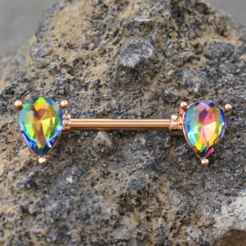 Rose Gold Tear Drop Vitrail Medium CZ Nipple Bar
