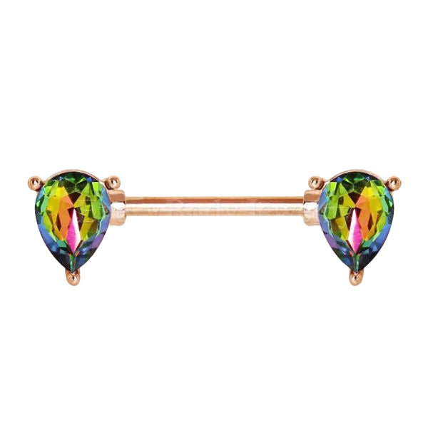 Rose Gold Tear Drop Vitrail Medium CZ Nipple Bar