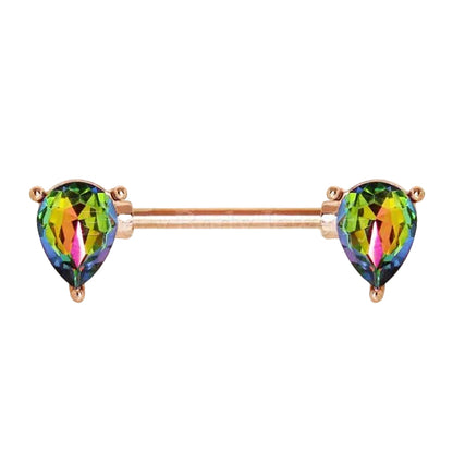 Rose Gold Tear Drop Vitrail Medium CZ Nipple Bar