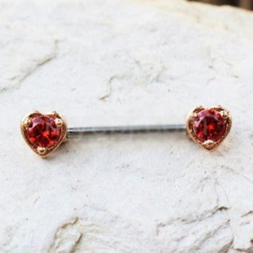 Rose Gold Red CZ Heart Nipple Bar | Fashion Hut Jewelry