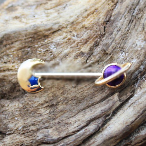 Gold Galaxy Planet & Moon Nipple Bar | Fashion Hut Jewelry