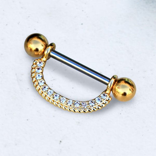Gold Plated Ornate Multi Jeweled Nipple Shield