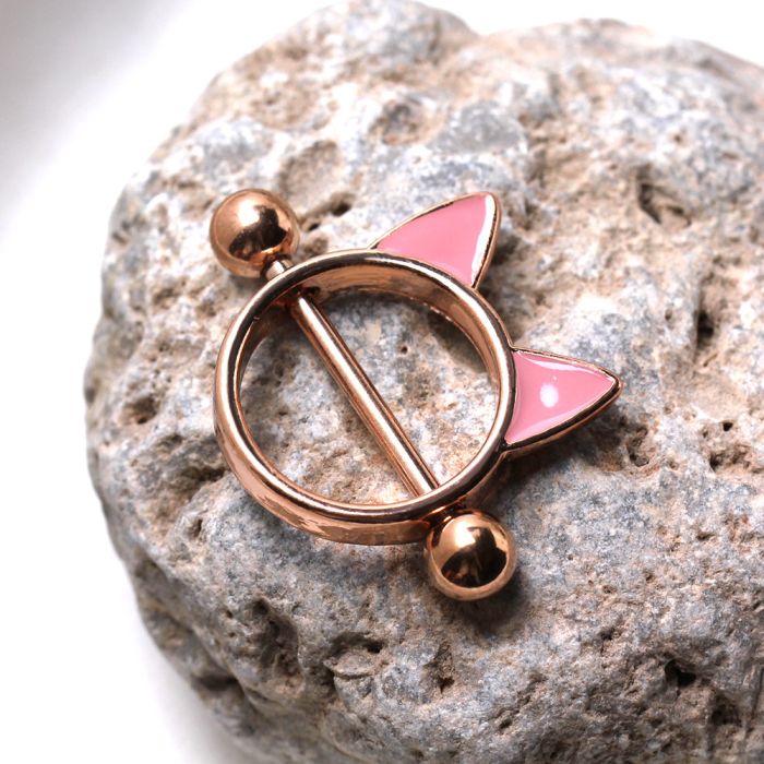 Rose Gold Plated Pink Cat Nipple Shield | Fashion Hut Jewelry