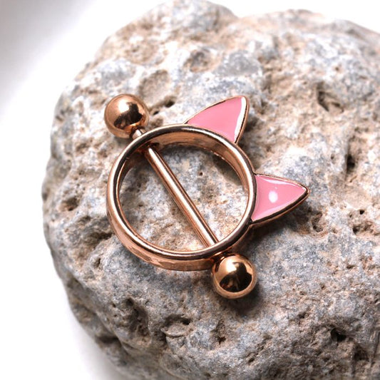 Rose Gold Plated Pink Cat Nipple Shield | Fashion Hut Jewelry