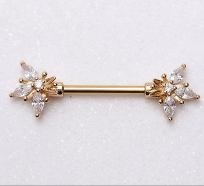 Gold Plated Ornate Flower Nipple Bar