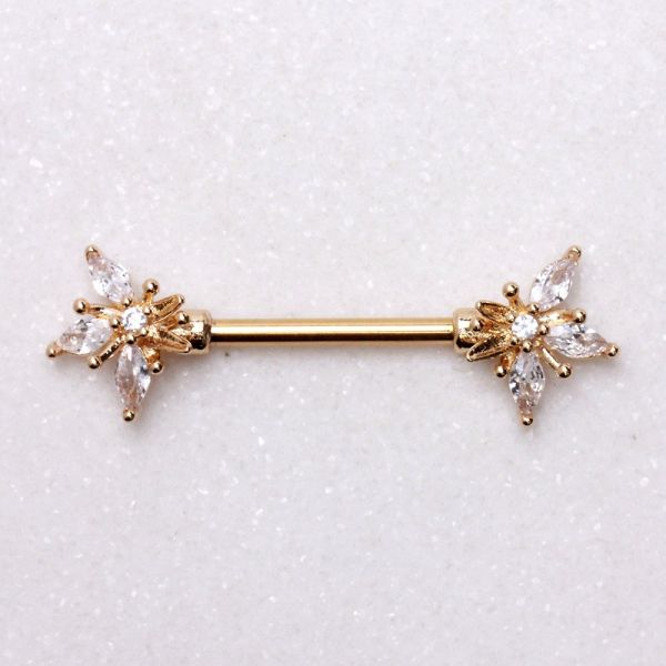 Gold Plated Ornate Flower Nipple Bar
