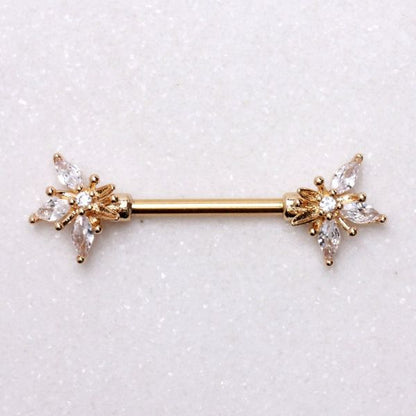 Gold Plated Ornate Flower Nipple Bar