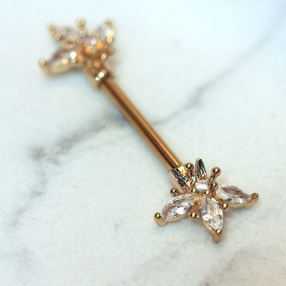Gold Plated Ornate Flower Nipple Bar