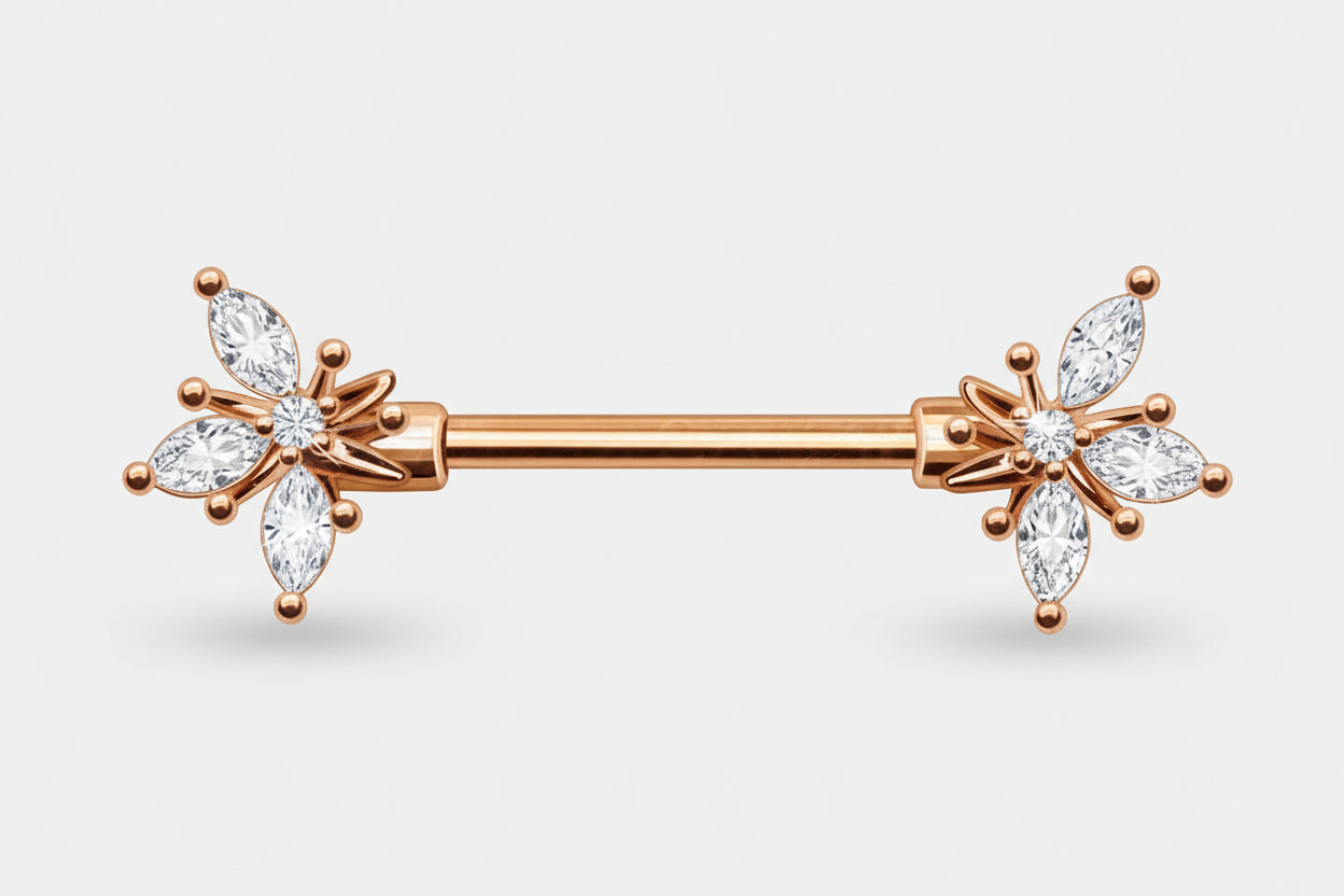 Gold Plated Ornate Flower Nipple Bar