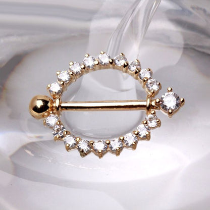 14Kt Yellow Gold Nipple Ring with Round CZ - Fashion Hut Jewelry