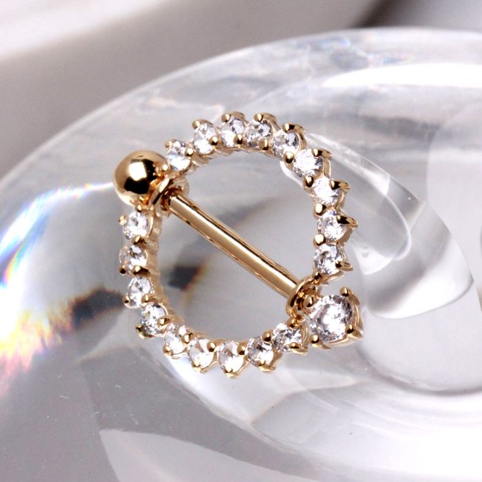 14Kt Yellow Gold Nipple Ring with Round CZ - Fashion Hut Jewelry