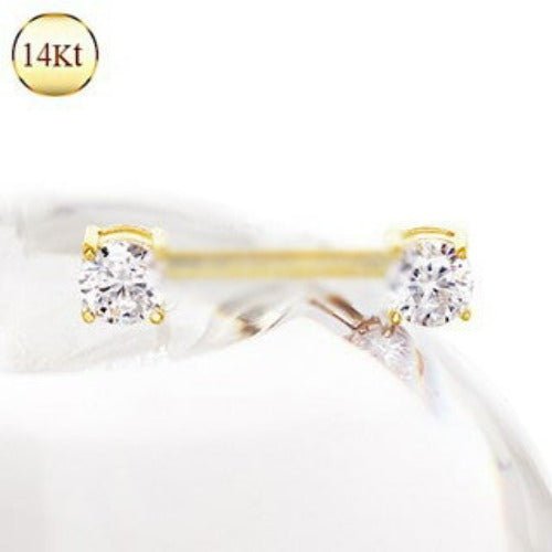 14Kt Yellow Gold Prong Setting CZ Nipple Bar | Fashion Hut Jewelry