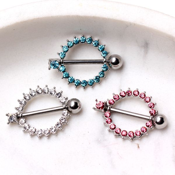 316L Surgical Steel Nipple Ring with Multi CZ Ring