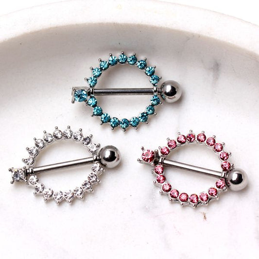 316L Surgical Steel Nipple Ring with Multi CZ Ring