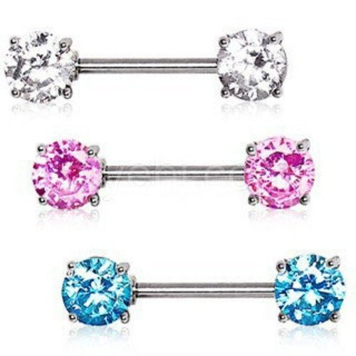 Prong Set Round CZ Nipple Bar Set | Fashion Hut Jewelry