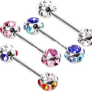 316L Surgical Steel Nipple Bar with Multi-Gemmed Balls | Fashion Hut Jewelry