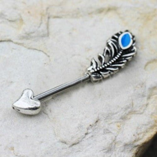 316L Stainless Steel Aqua Feather Arrow Nipple Bar | Fashion Hut Jewelry