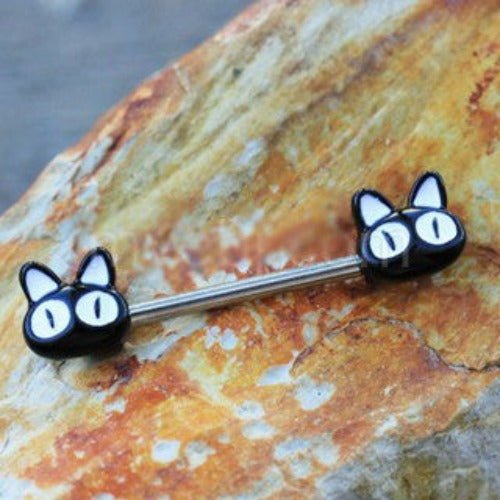 316L Stainless Steel Black Alley Cat Nipple Bar | Fashion Hut Jewelry