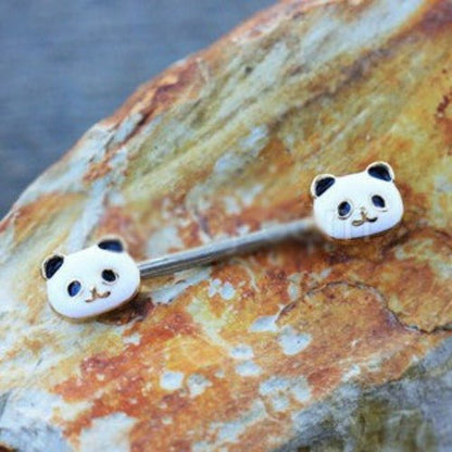 316L Stainless Steel Golden Panda Nipple Bar | Fashion Hut Jewelry