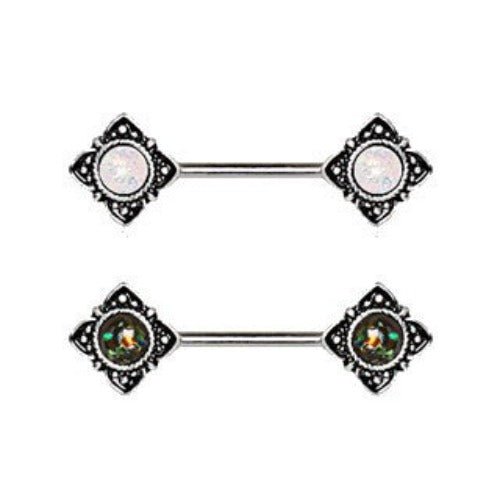 Mystical Flower Nipple Bar with Synthetic Opal | Fashion Hut Jewelry