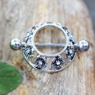 316L Stainless Steel Jeweled Flower Nipple Shield | Fashion Hut Jewelry