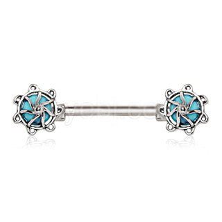 316L Surgical Steel Turquoise Stone Carousel Nipple Bar | Fashion Hut Jewelry