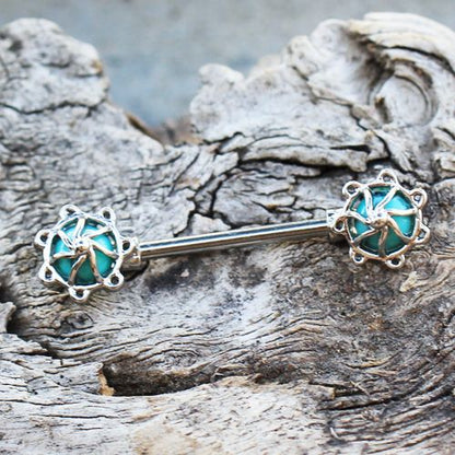 316L Surgical Steel Turquoise Stone Carousel Nipple Bar