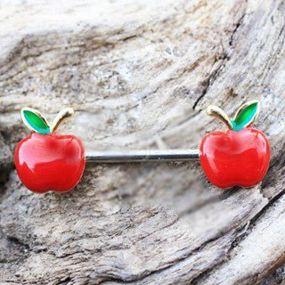 Gold Plated Red Apple Nipple Bar | Fashion Hut Jewelry