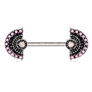 316L Stainless Steel Jeweled Fan Nipple Bar | Fashion Hut Jewelry