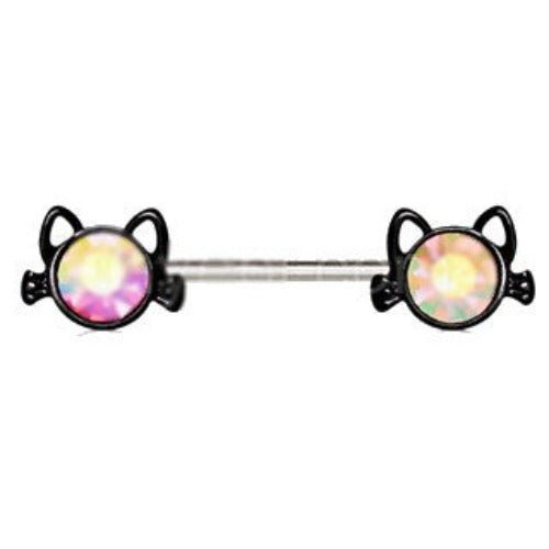 316L Stainless Steel Black Cat Nipple Bar | Fashion Hut Jewelry