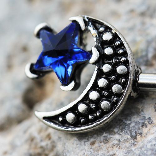 316L Stainless Steel Moon and Blue Star Nipple Bar
