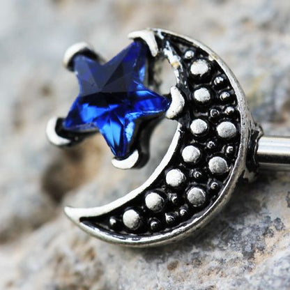 316L Stainless Steel Moon and Blue Star Nipple Bar
