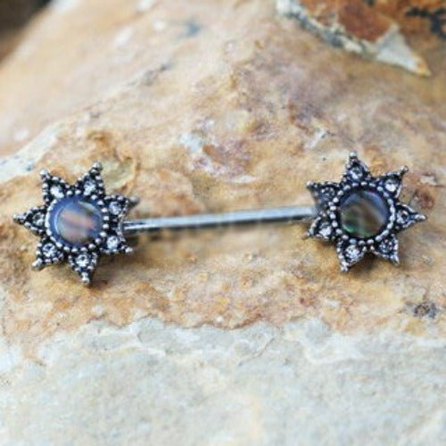 316L Stainless Steel Abalone Shell Inlay Star Nipple Bar - Fashion Hut Jewelry