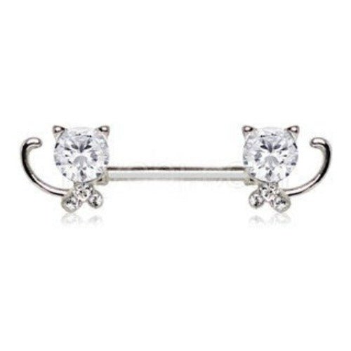 316L Stainless Steel Jeweled Kitty Cat Nipple Bar | Fashion Hut Jewelry