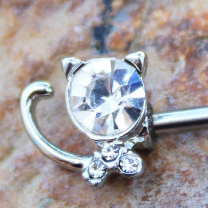 316L Stainless Steel Jeweled Kitty Cat Nipple Bar