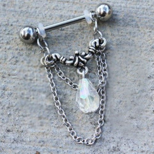 316L Stainless Steel Aurora Double Chain Nipple Ring | Fashion Hut Jewelry