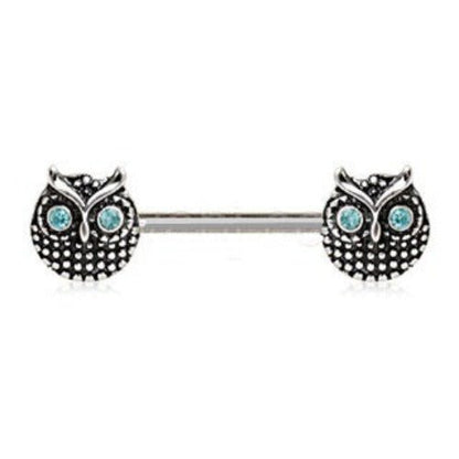 316L Stainless Steel Blue Eyed Owl Nipple Bar | Fashion Hut Jewelry