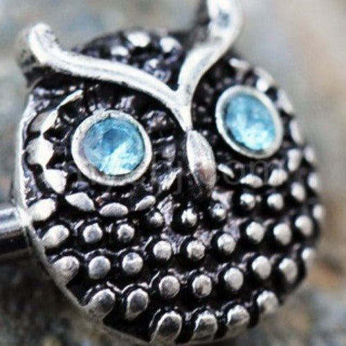 316L Stainless Steel Blue Eyed Owl Nipple Bar | Fashion Hut Jewelry