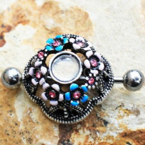 316L Stainless Steel Flower Field Dome Shape Nipple Shield | Fashion Hut Jewelry