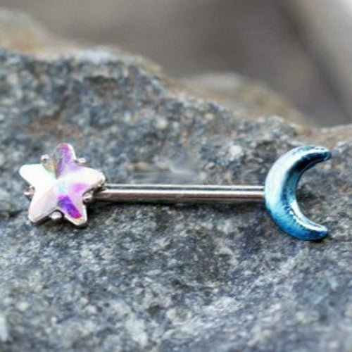 316L Stainless Steel Aurora Star and Moon Nipple Bar | Fashion Hut Jewelry