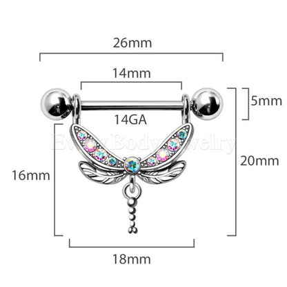 316L Stainless Steel Aurora Borealis Dragonfly Nipple Ring