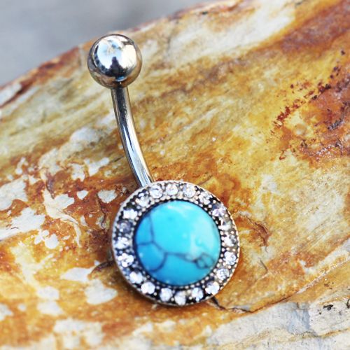 Antique Jeweled Turquoise Navel Ring - Fashion Hut Jewelry