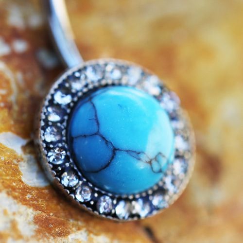 Antique Jeweled Turquoise Navel Ring - Fashion Hut Jewelry