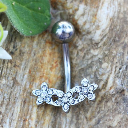 316L Stainless Steel Dainty Triple Flower Navel Ring