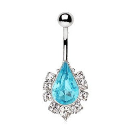 316L Stainless Steel Aqua Teardrop Navel Ring | Fashion Hut Jewelry