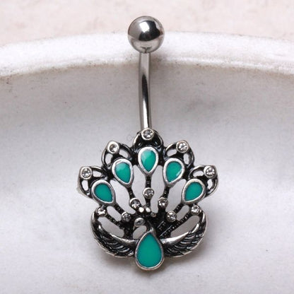 316L Stainless Steel Jeweled Peacock Navel Ring