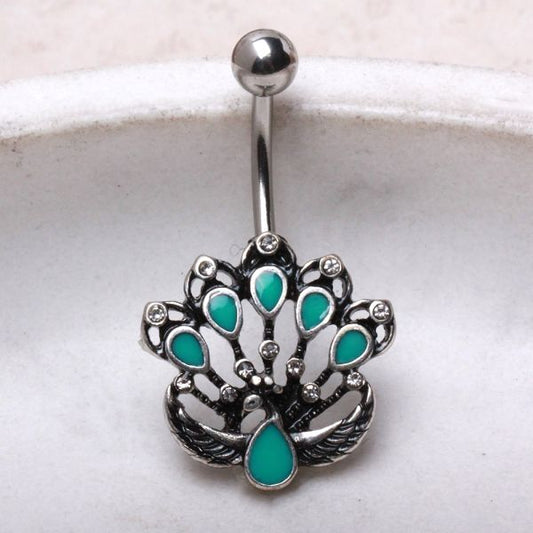 316L Stainless Steel Jeweled Peacock Navel Ring